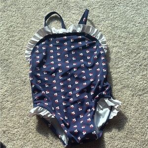 Janie and Jack Navy Floral Ruffle Swimsuit 18-24 months